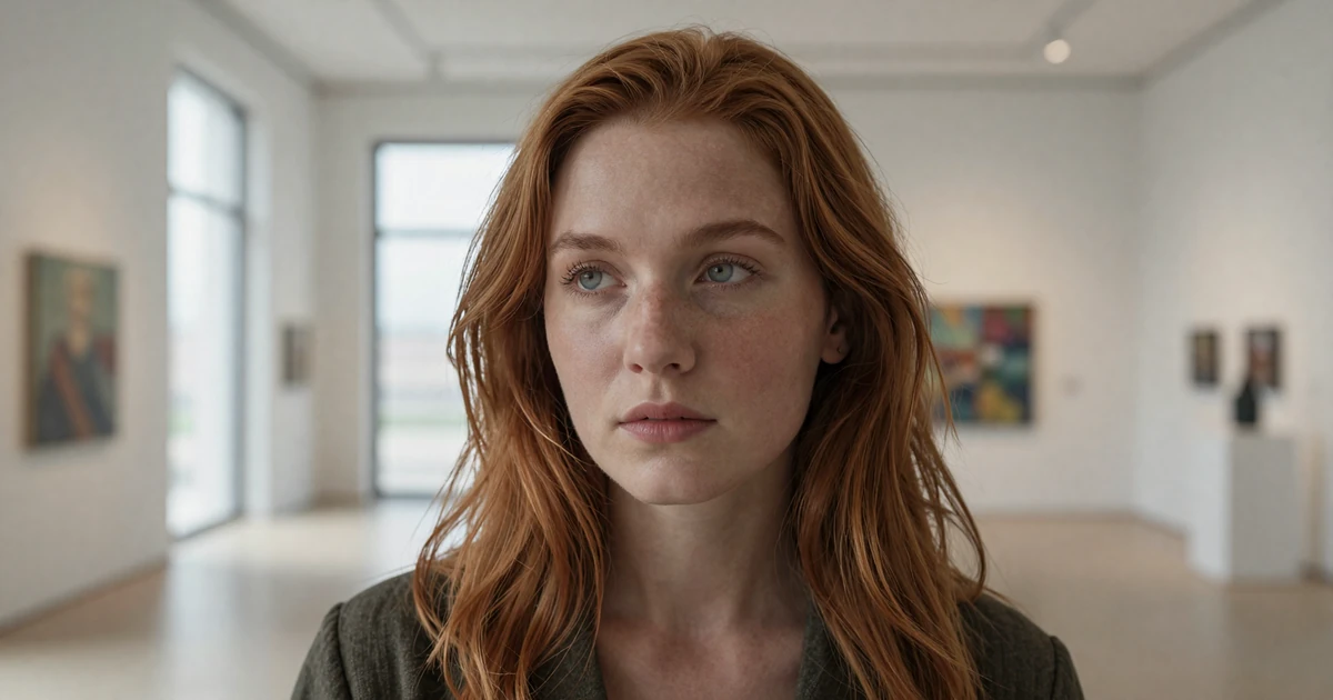 Thoughtful young woman in a minimalist art gallery representing psychological depth in sugar dating