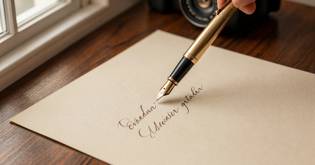 Gold fountain pen writing on cream linen paper, editorial still life representing the negotiation of a sugar dating arrangement